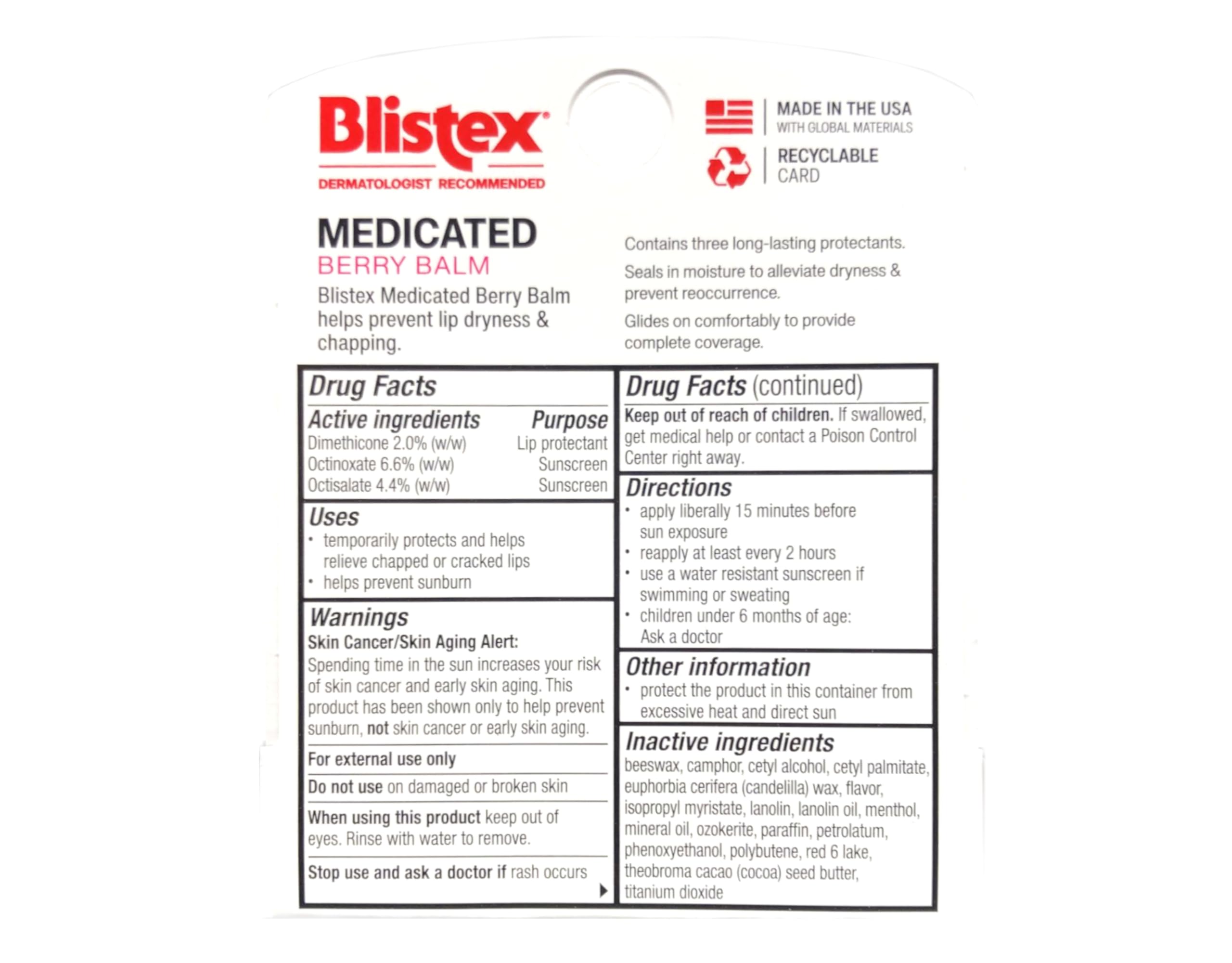 Blistex Medicated Lip Balm, Spf 15, Berry, .15-Ounce Tubes (Pack of 3)